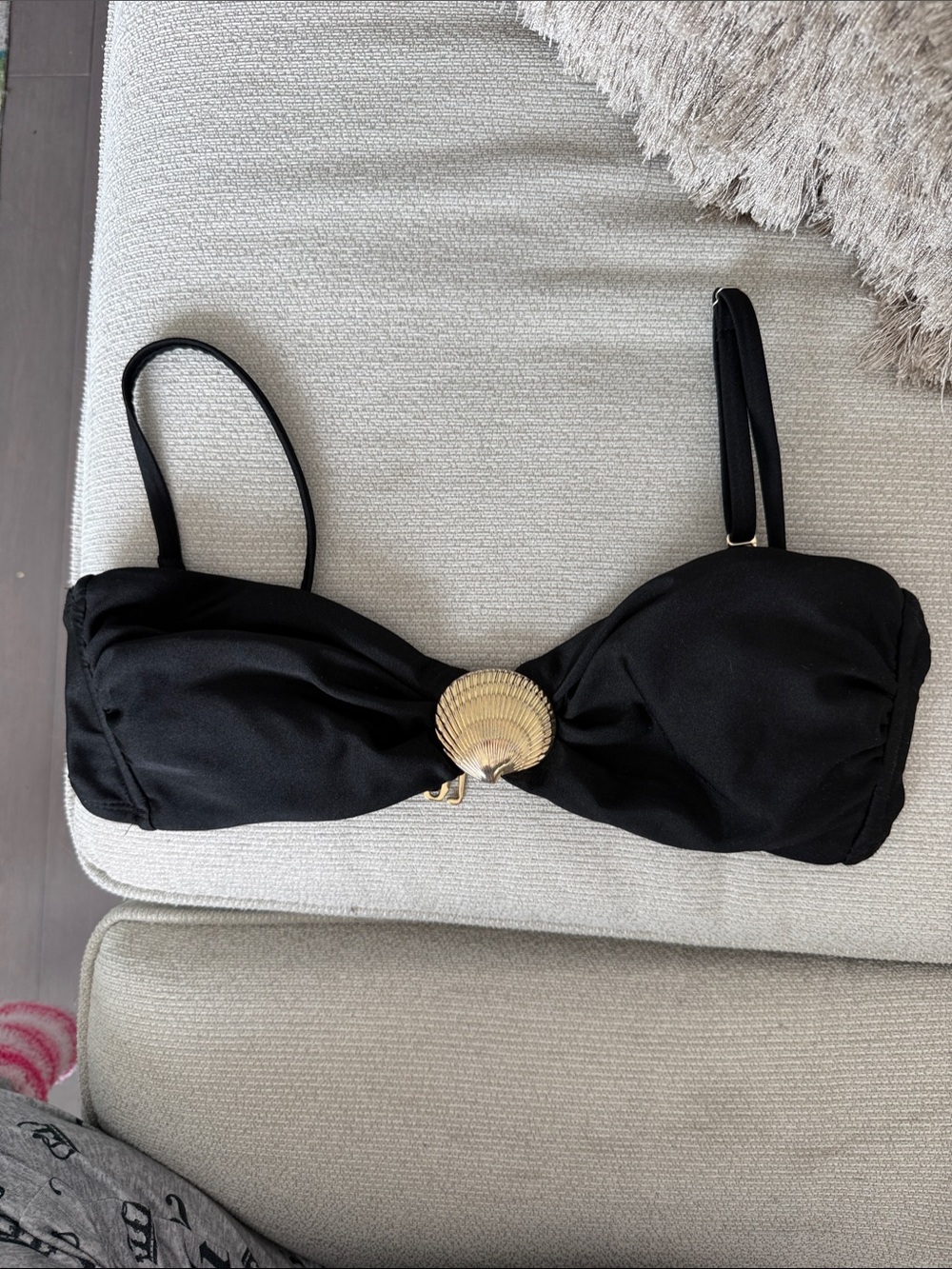 Shade & Shore Black Bikini Top with Gold Shell Accent